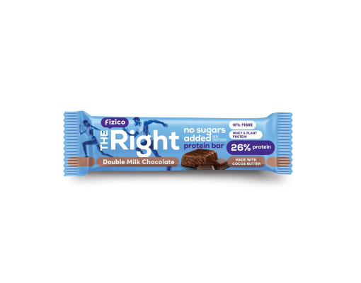 imageFizico, The Right Protein Bar, Baton proteic cu ciocolata, acoperit cu ciocolata cu lapte, fara zaharuri adaugate, cu indulcitori, 60 g
