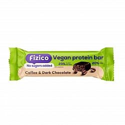 Fizico Vegan Protein Bar, baton proteic cu proteine vegetale și cafea, acoperit cu ciocolata neagră, fără zaharuri adăugate, cu îndulcitori naturali, 40g