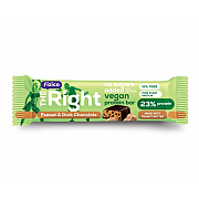 imageFizico, The Right Vegan Protein Bar, baton proteic cu proteine vegetale si arahide, acoperit cu ciocolata neagra, fara zaharuri adaugate, cu indulcitori, 40g