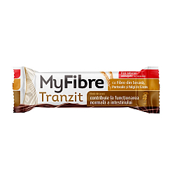 MyFibre Tranzit, baton digestiv cu fibre din secara, cocos si portocale, acoperit cu ciocolata cu lapte, fara zaharuri adaugate, cu indulcitori, 40g