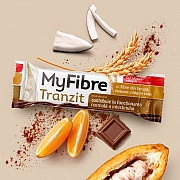 imageMyFibre Tranzit, baton digestiv cu fibre din secara, cocos si portocale, acoperit cu ciocolata cu lapte, fara zaharuri adaugate, cu indulcitori, 40g